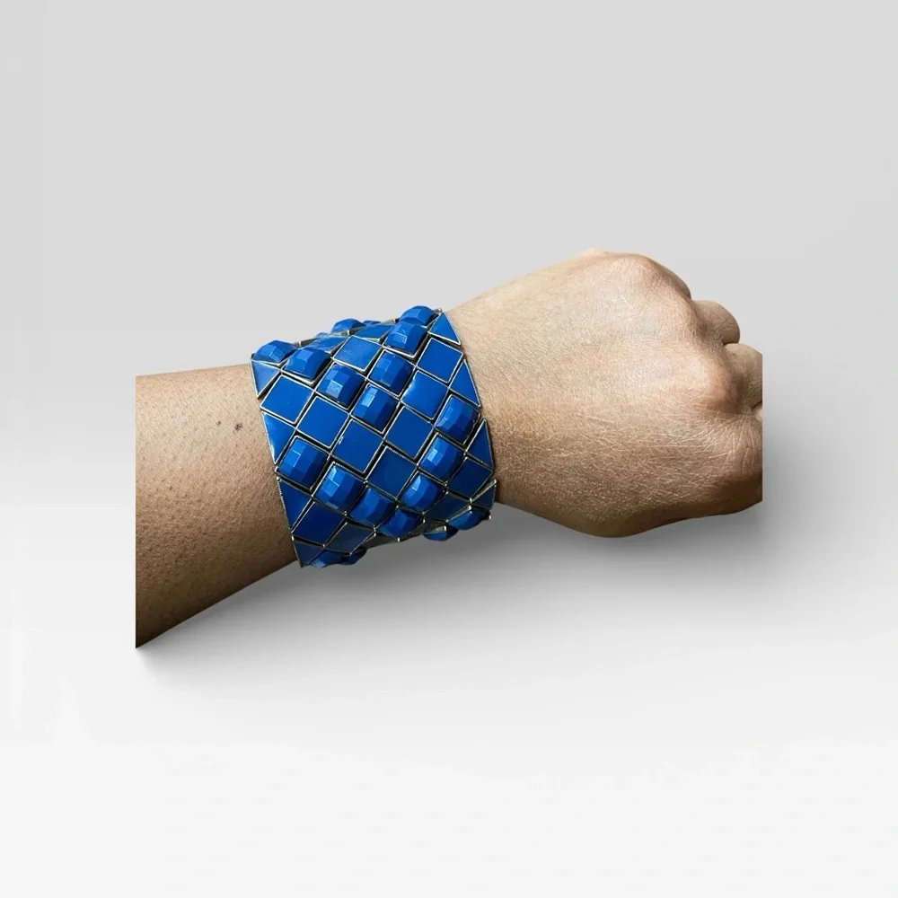 Vintage Blue Geometric Cuff Bracelet